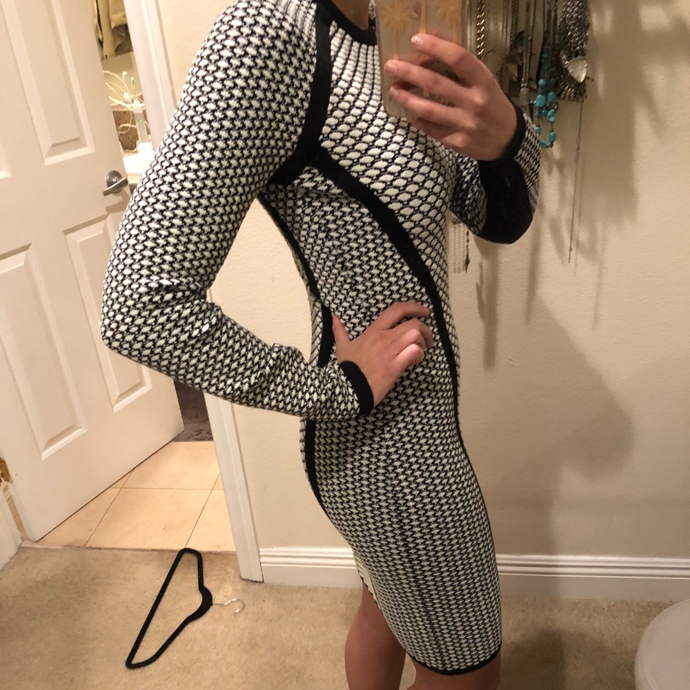 BCBG black and white body con sweater dress